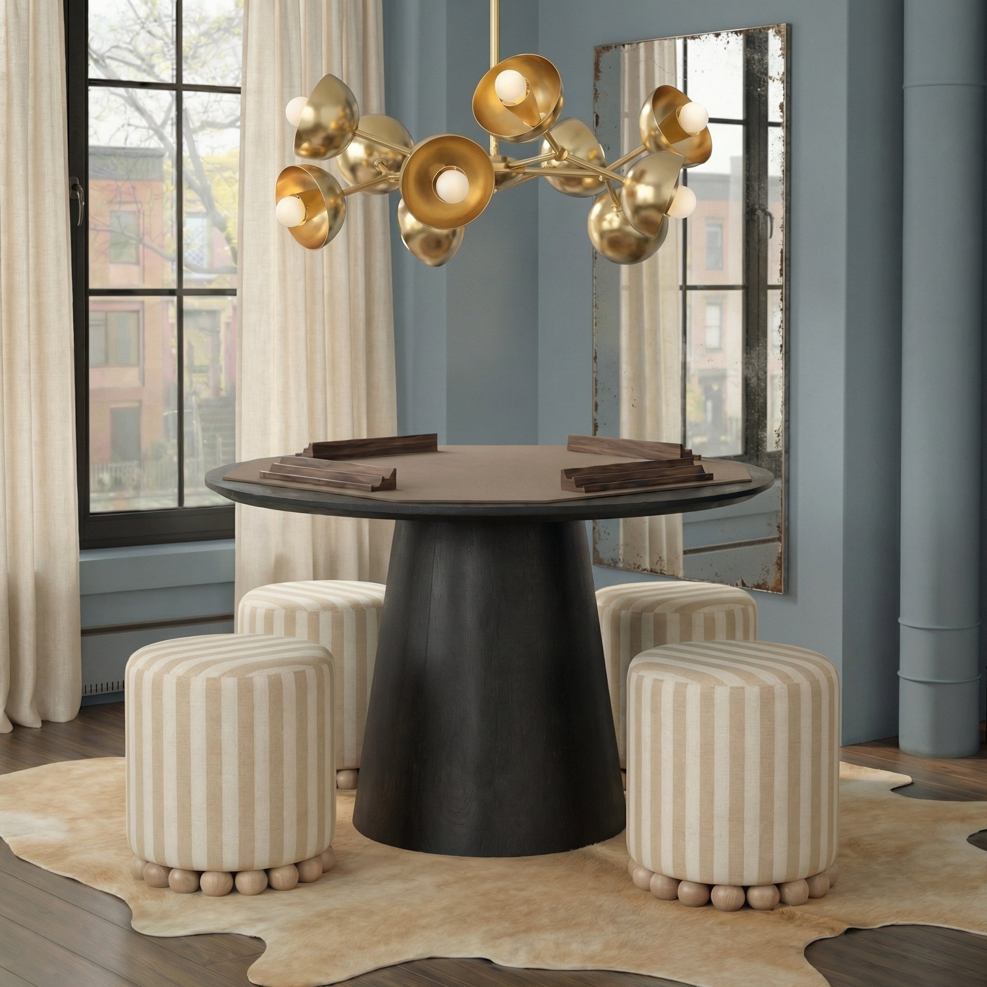 Dex Beige Striped Linen Ottoman
