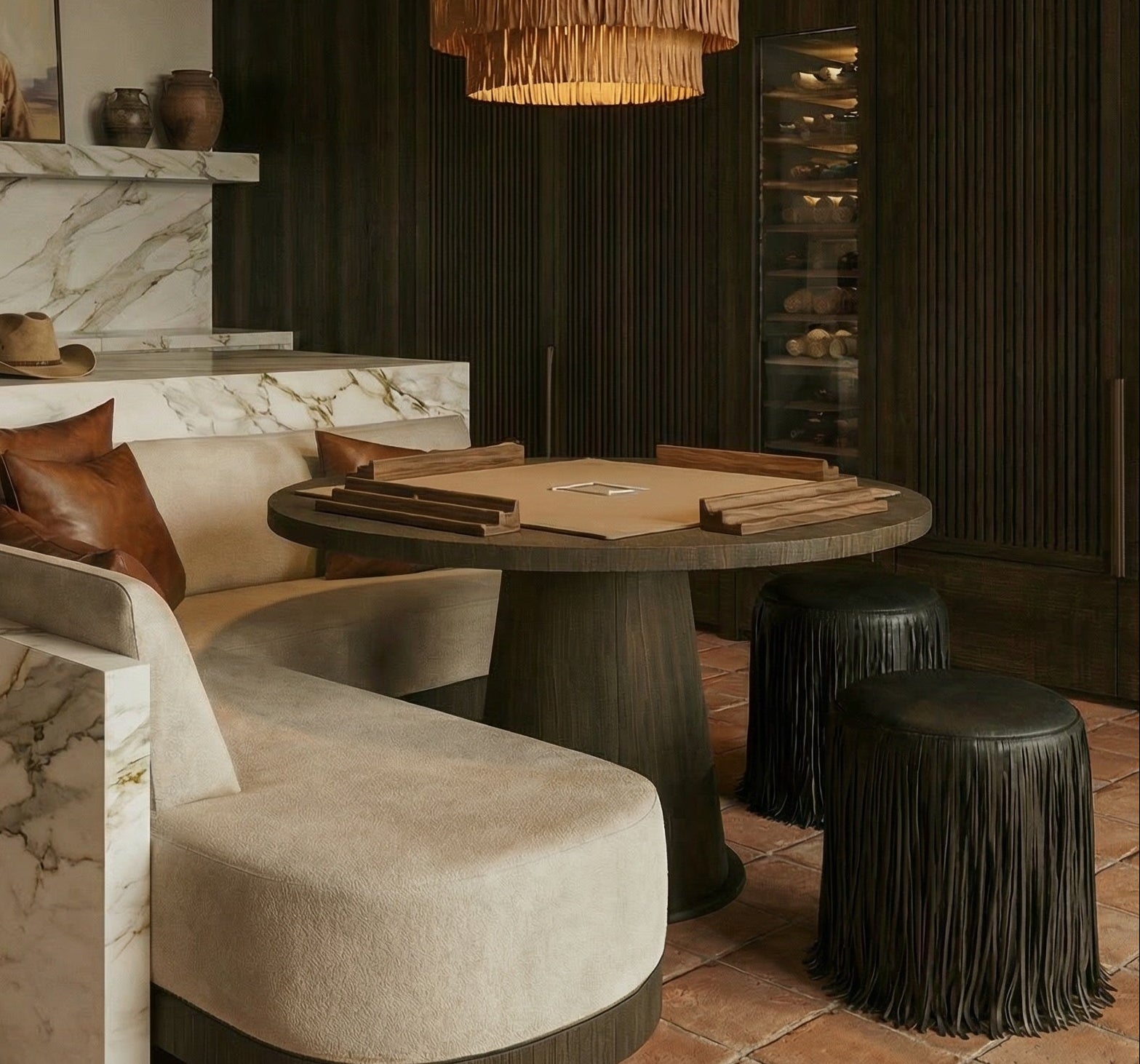 Fringe Black Vegan Leather Stool