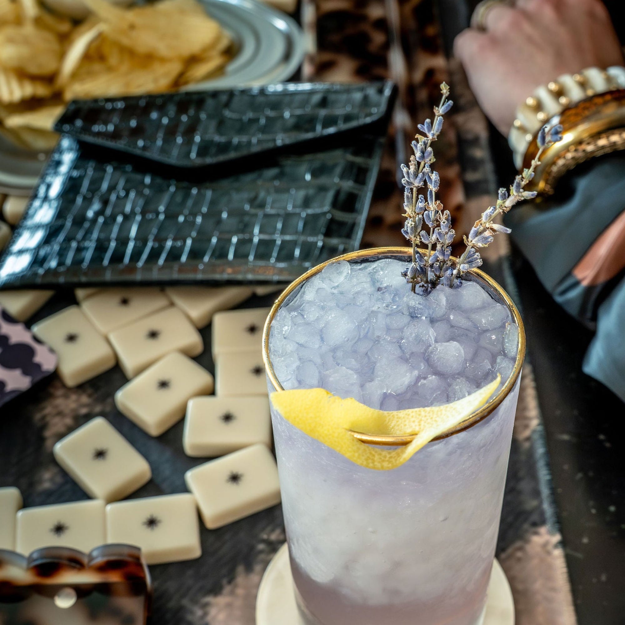 Mahjong Card Clutch | Black Genuine Croc-Embossed Leather