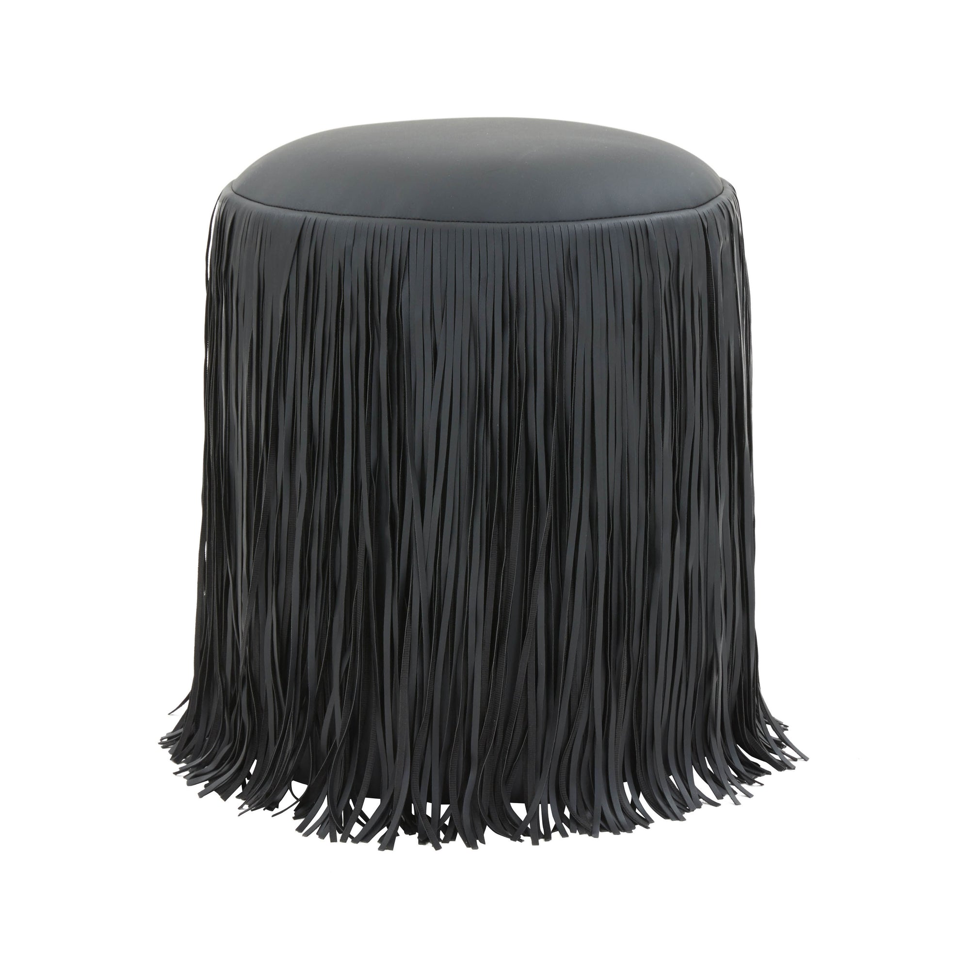 Fringe Black Vegan Leather Stool