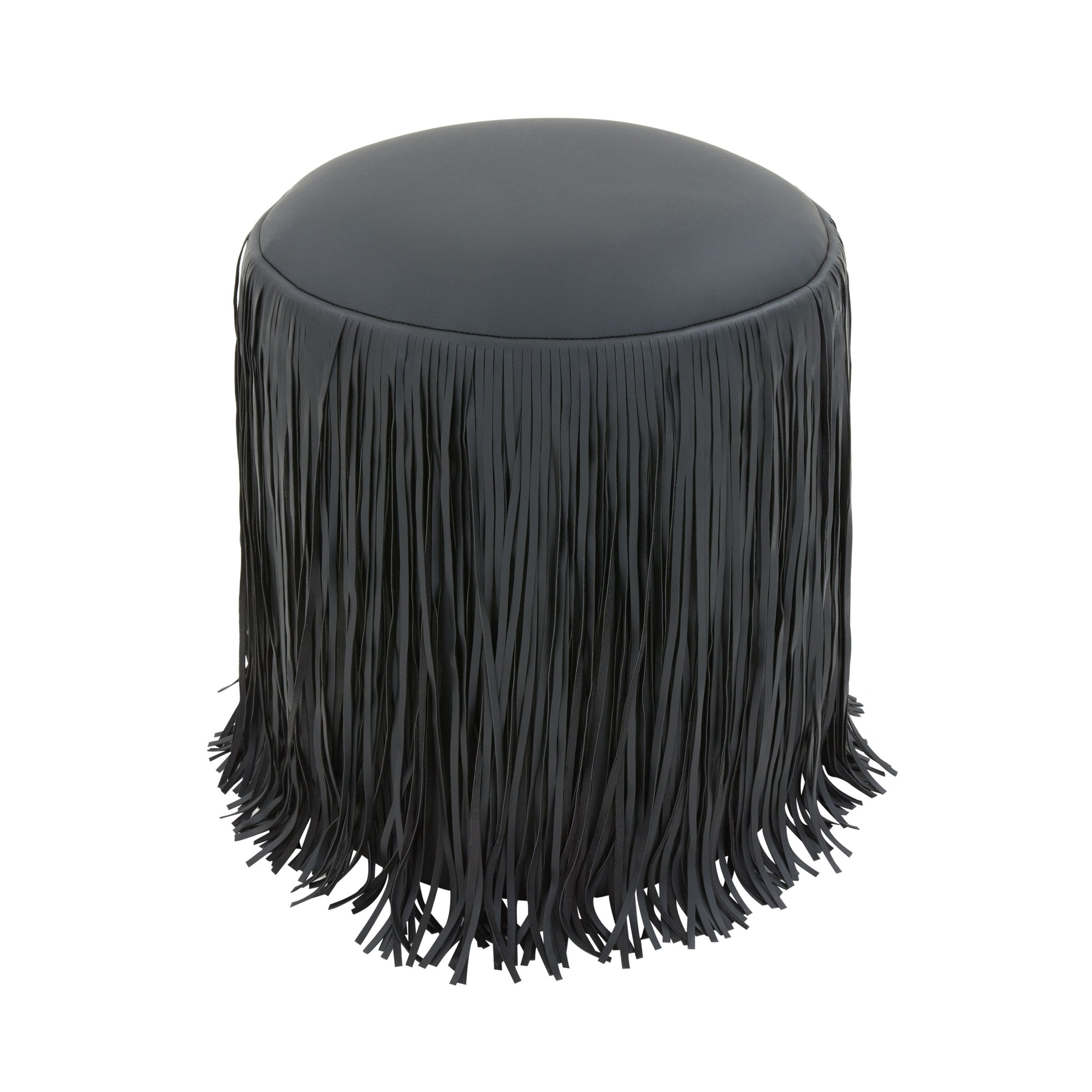 Fringe Black Vegan Leather Stool