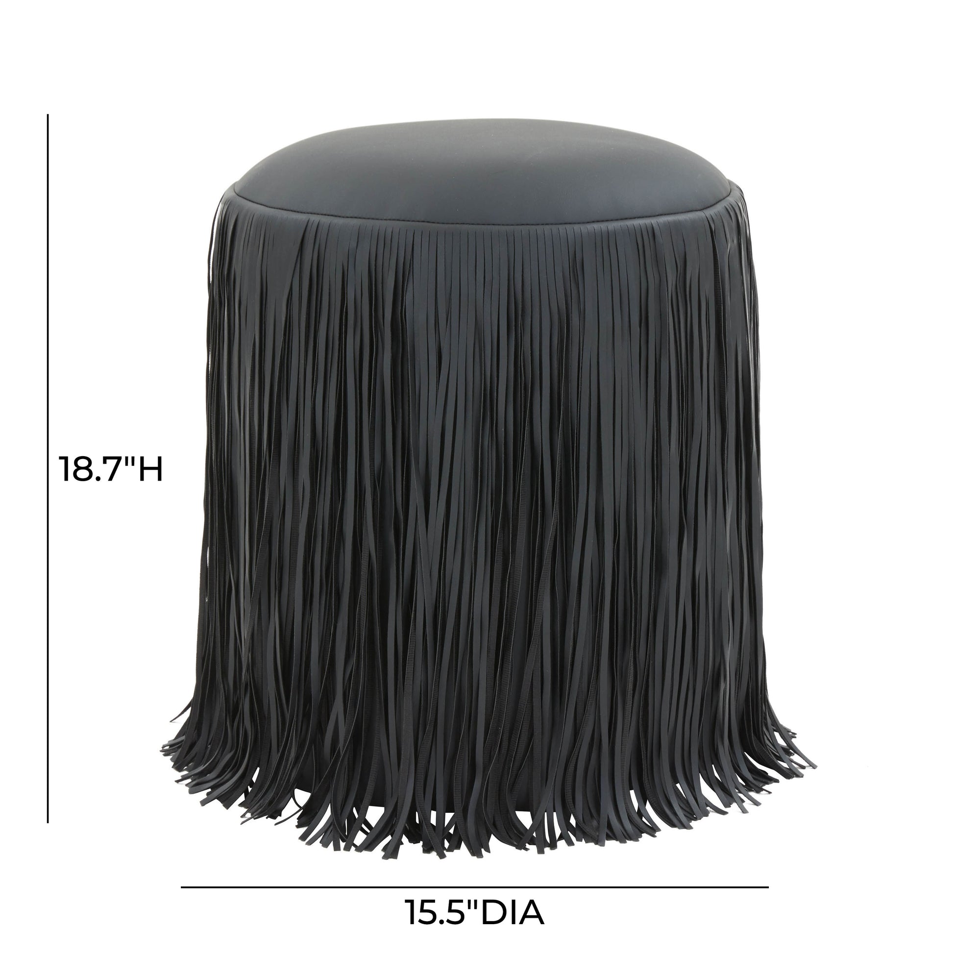 Fringe Black Vegan Leather Stool