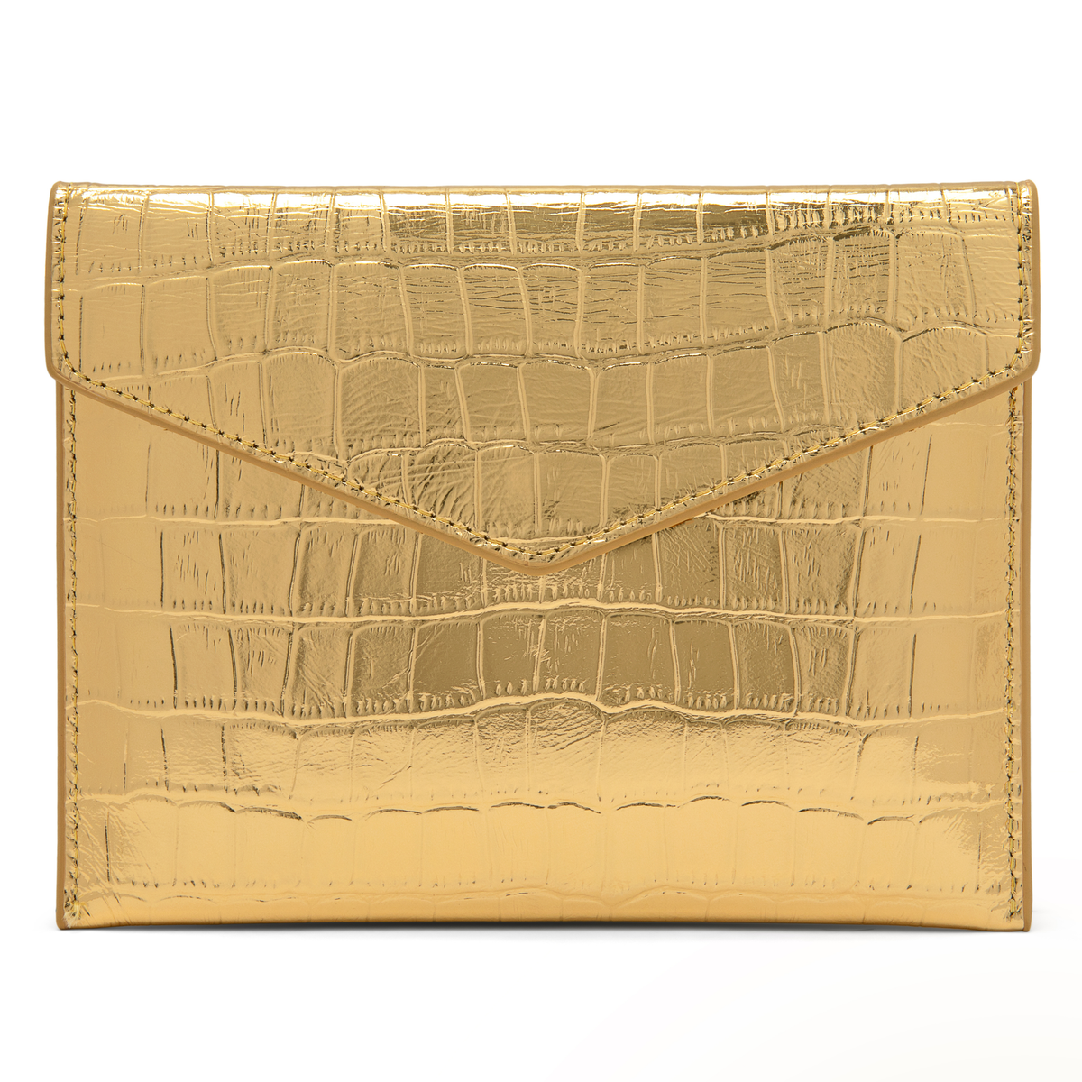 Mahjong Card Clutch | Gold Genuine Croc-Embossed Leather