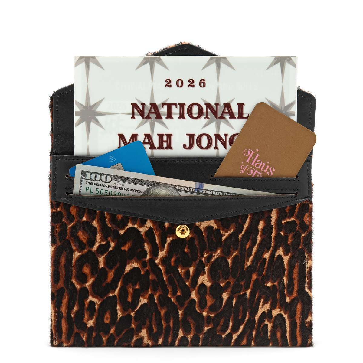 Mahjong Card Clutch | Leopard Calfhair