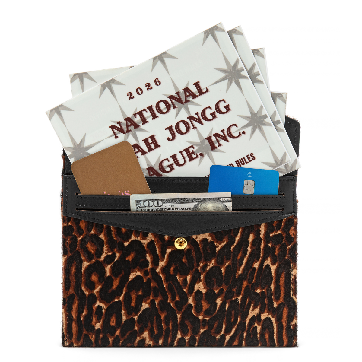 Mahjong Card Clutch | Leopard Calfhair