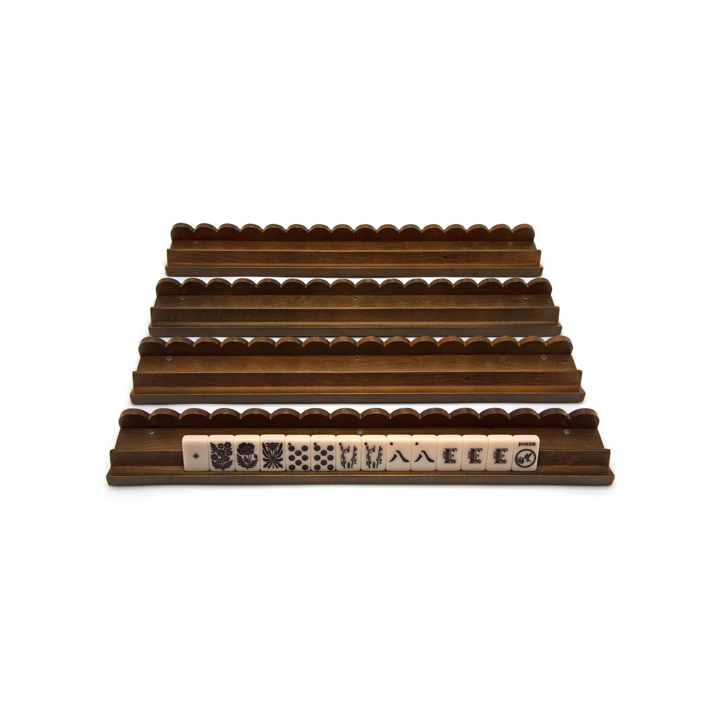 Walnut Scalloped Mahjong Rack Set