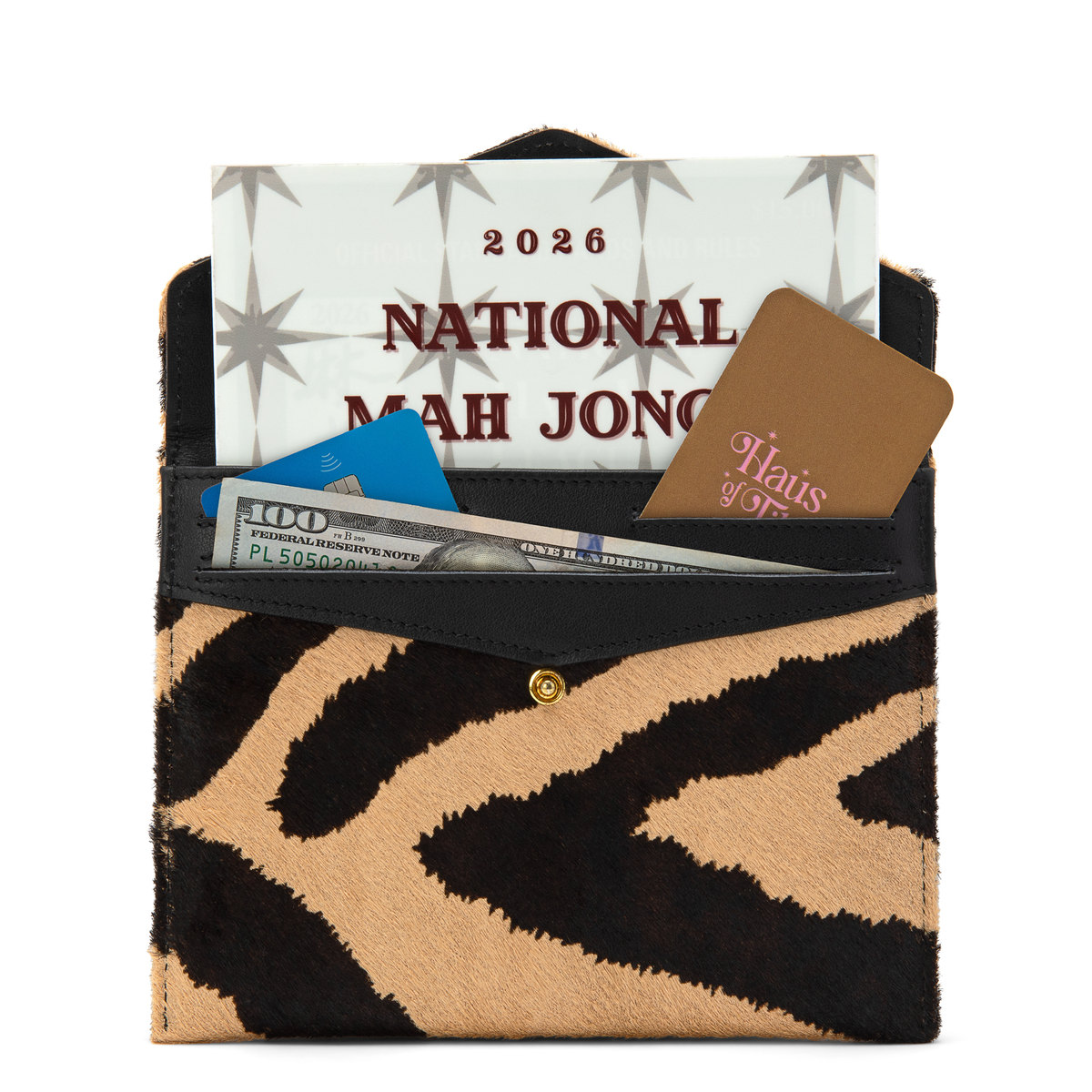 Mahjong Card Clutch | Zebra Calfhair
