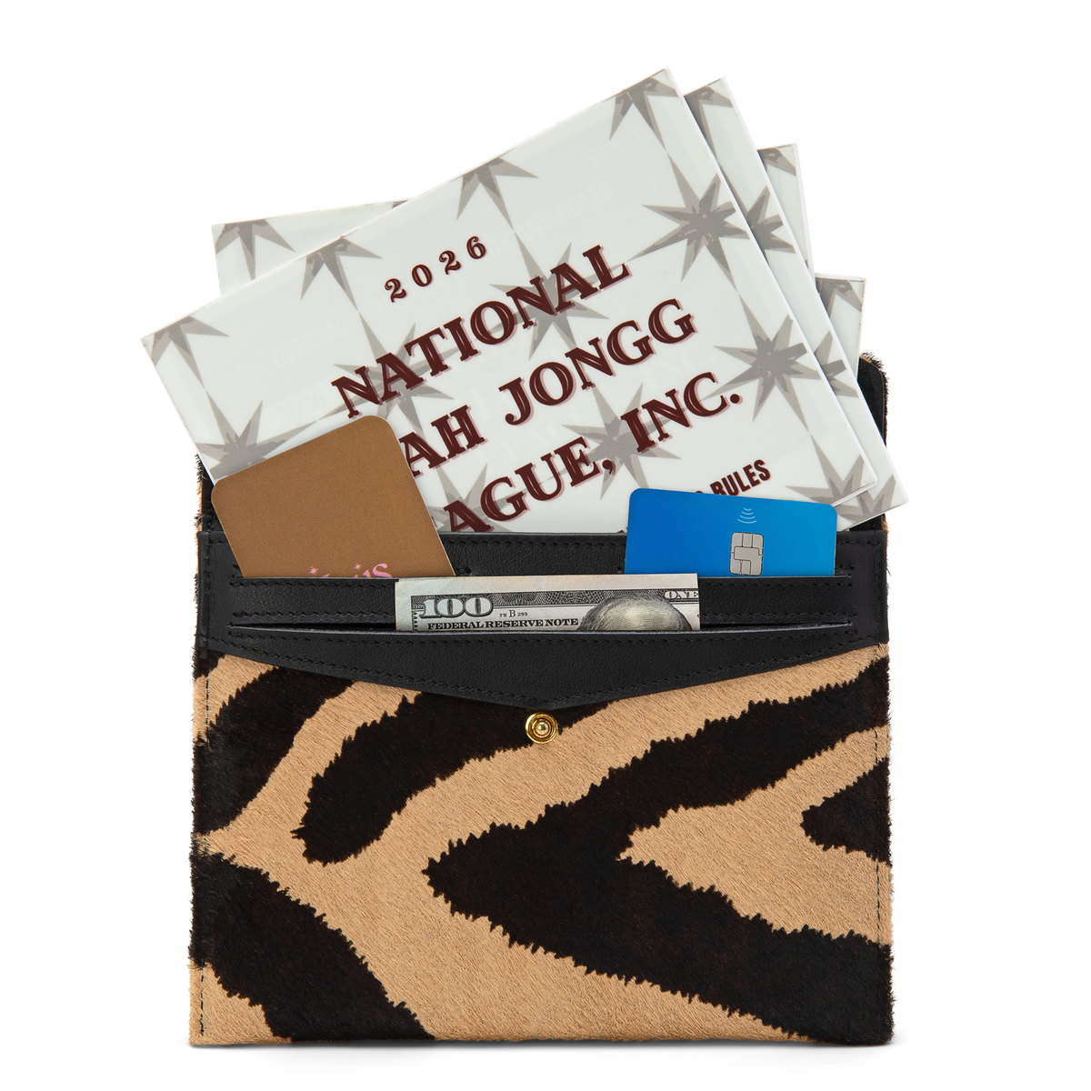 Mahjong Card Clutch | Zebra Calfhair