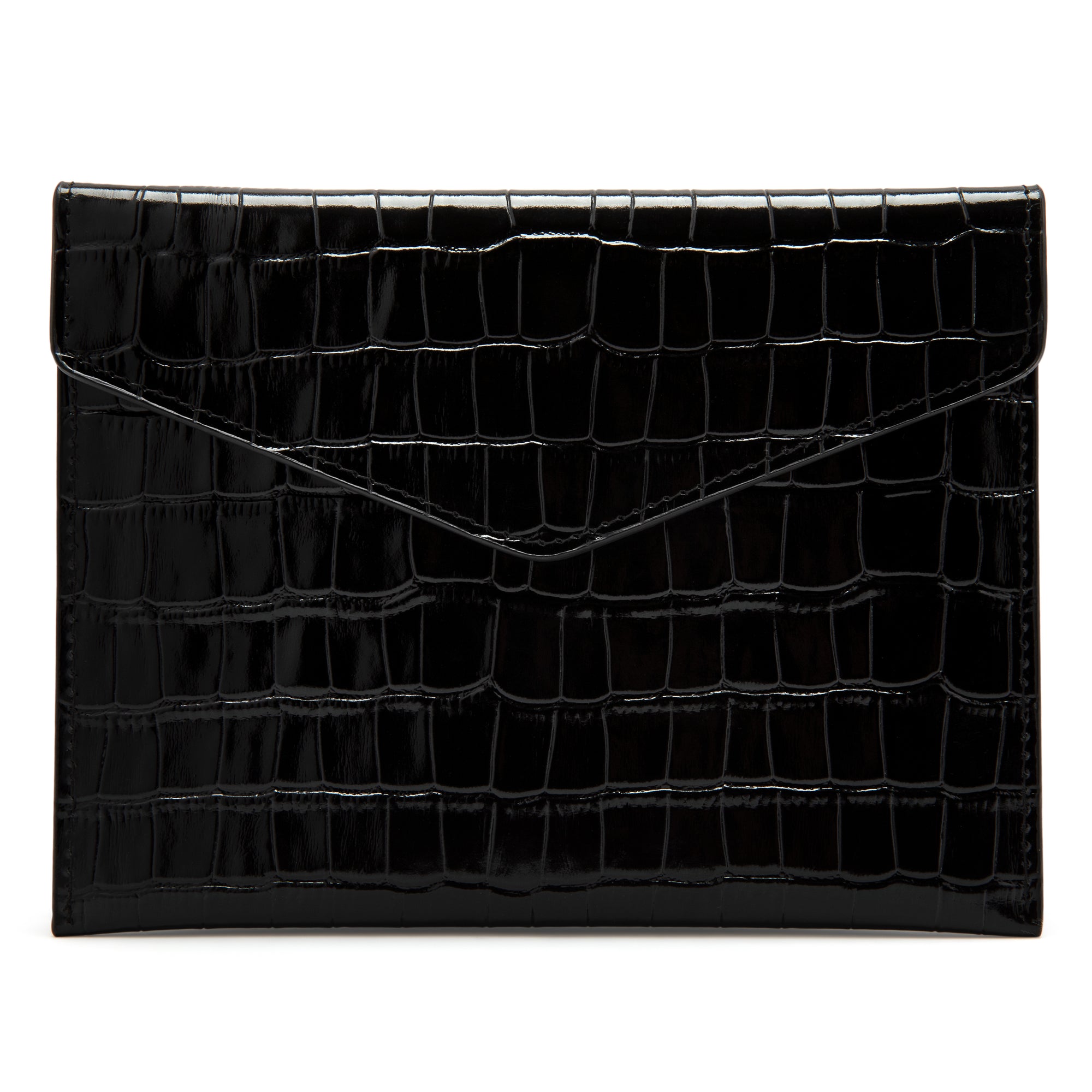 Mahjong Card Clutch | Black Genuine Croc-Embossed Leather