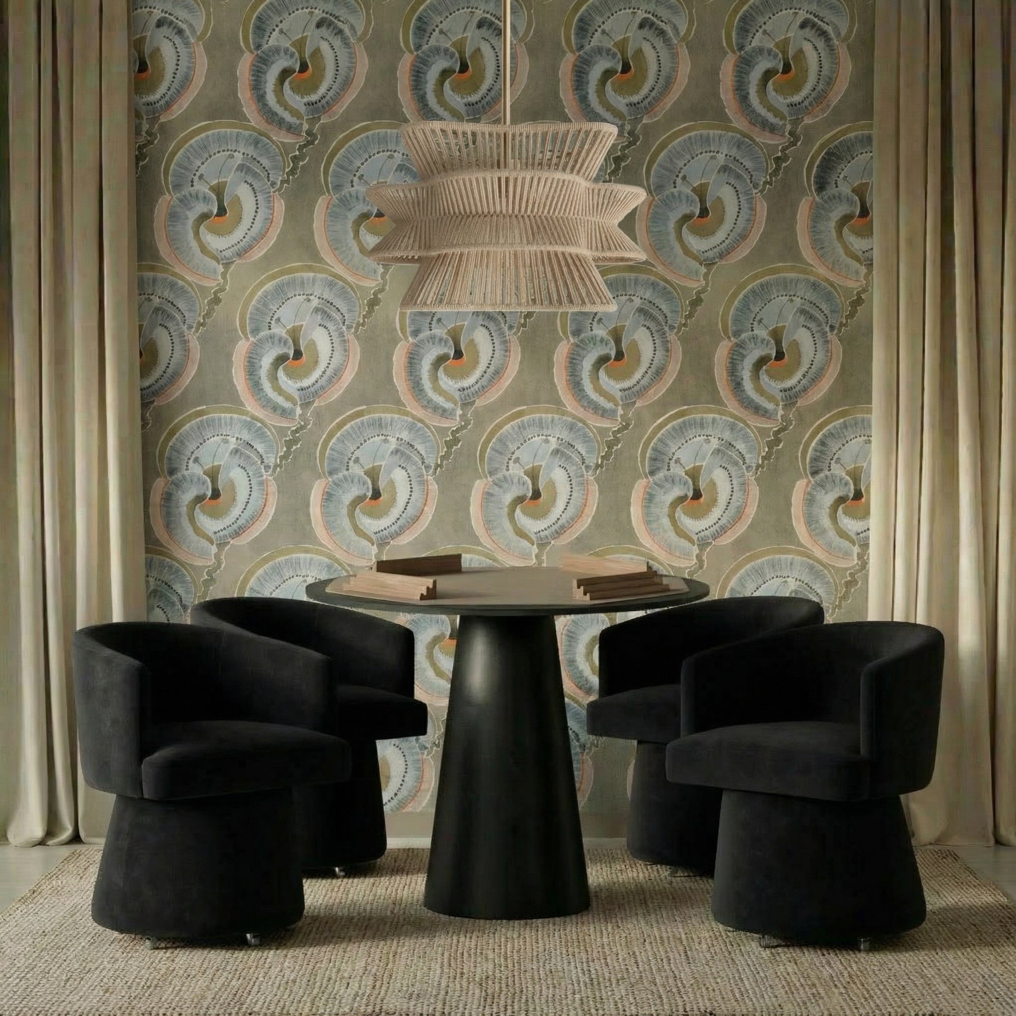 Kristen Black Chenille Rolling Mahjong Chair