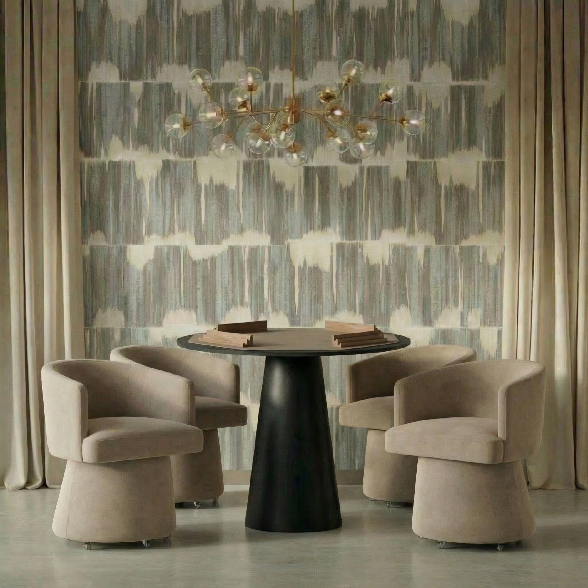 Kristen Taupe Chenille Rolling Mahjong Chair