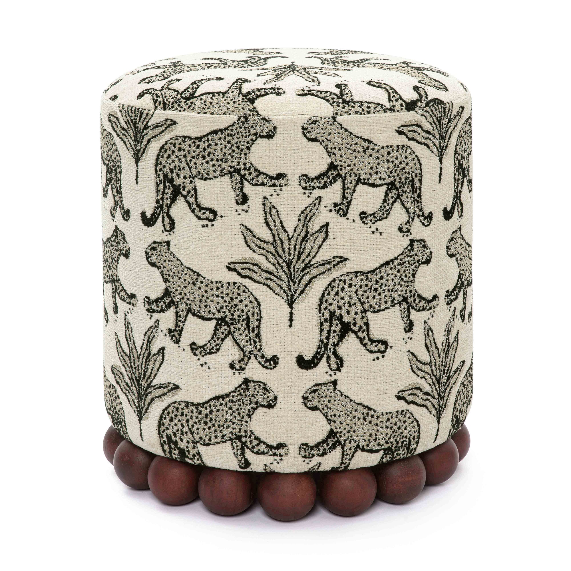 Dex Cream Leopard Performance Jacquard Ottoman