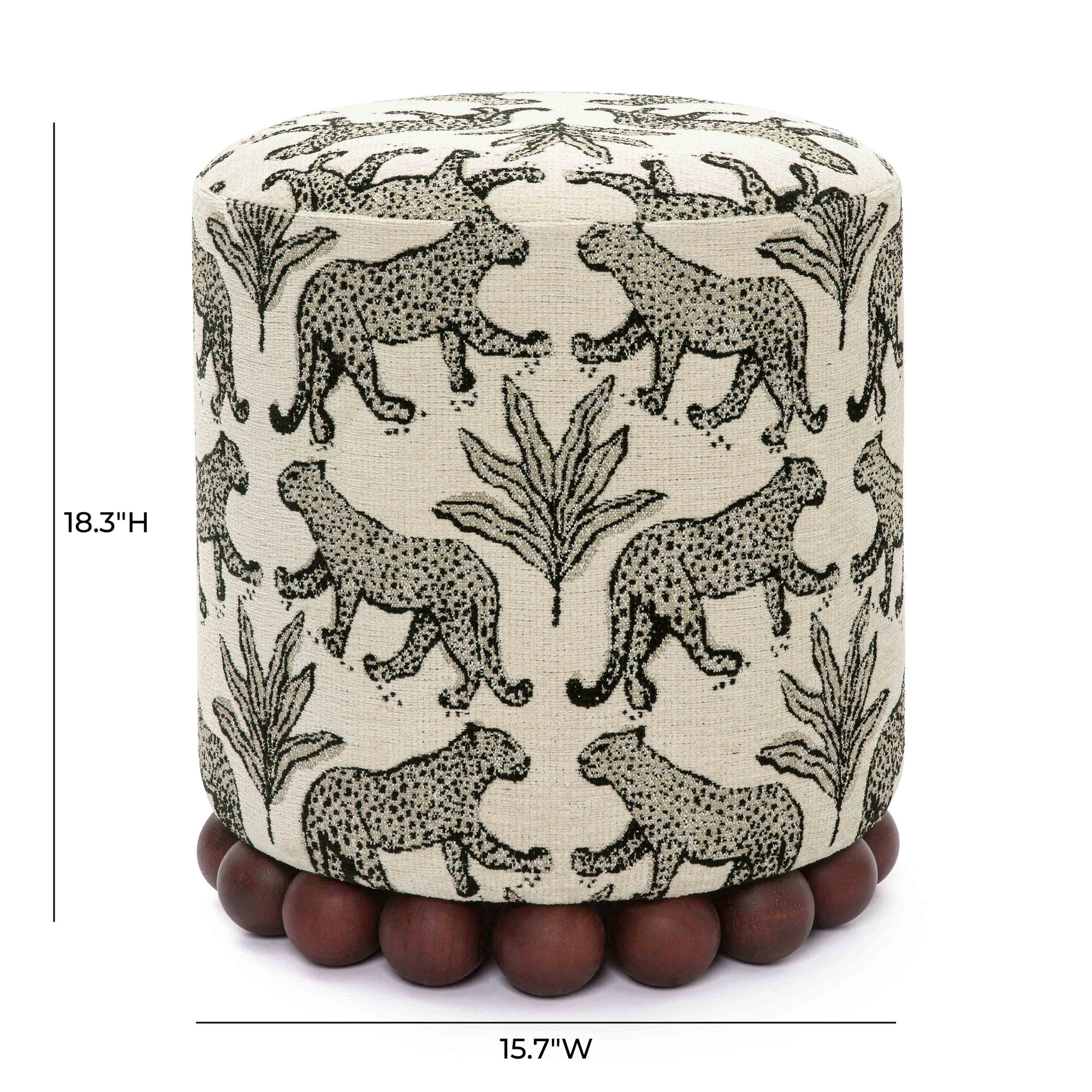 Dex Cream Leopard Performance Jacquard Ottoman