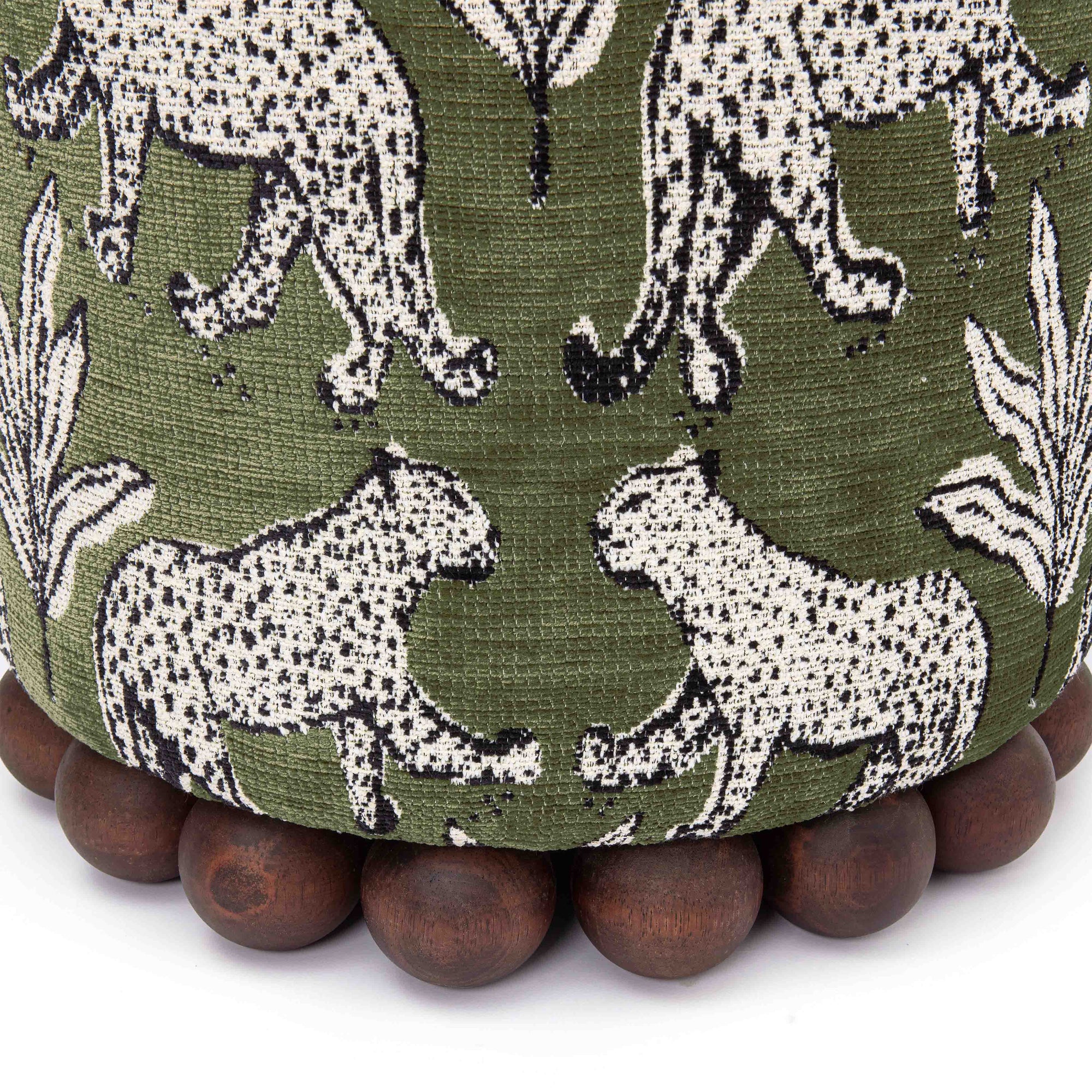 Dex Green Leopard Performance Jacquard Ottoman