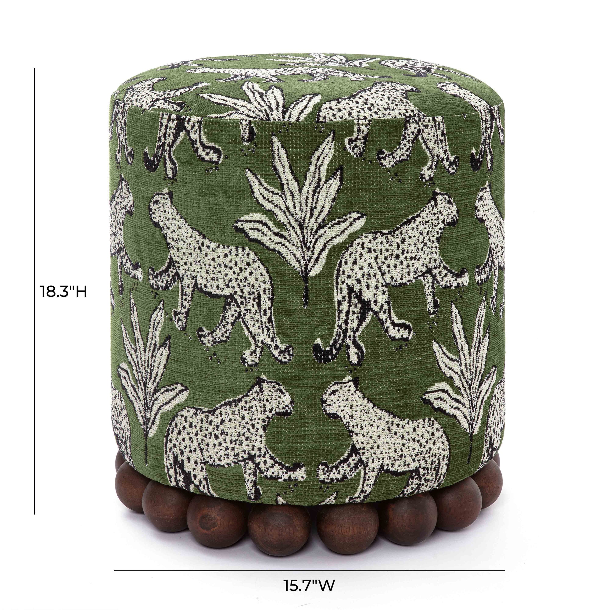 Dex Green Leopard Performance Jacquard Ottoman