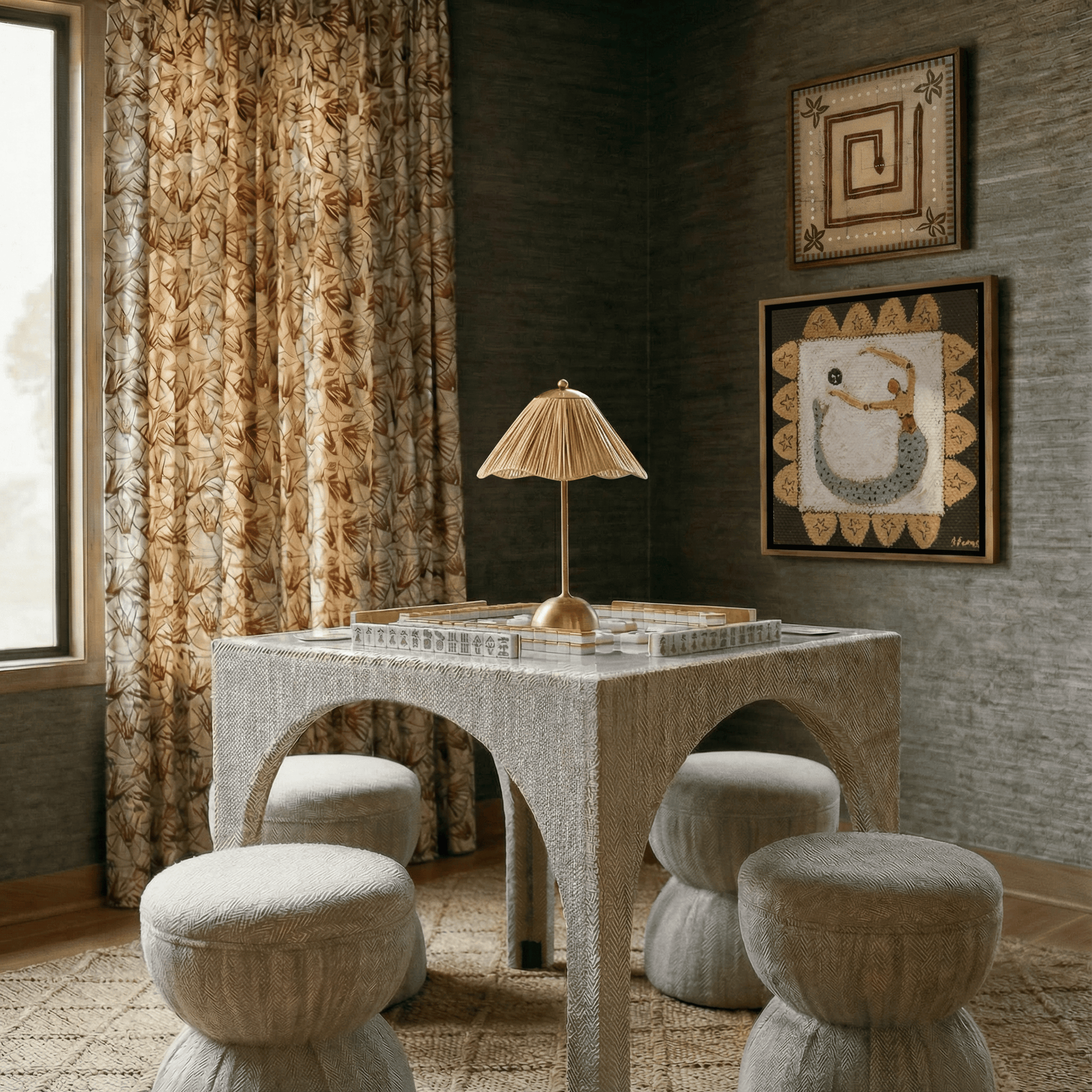 Taupe Tomlin Mahjong Stool
